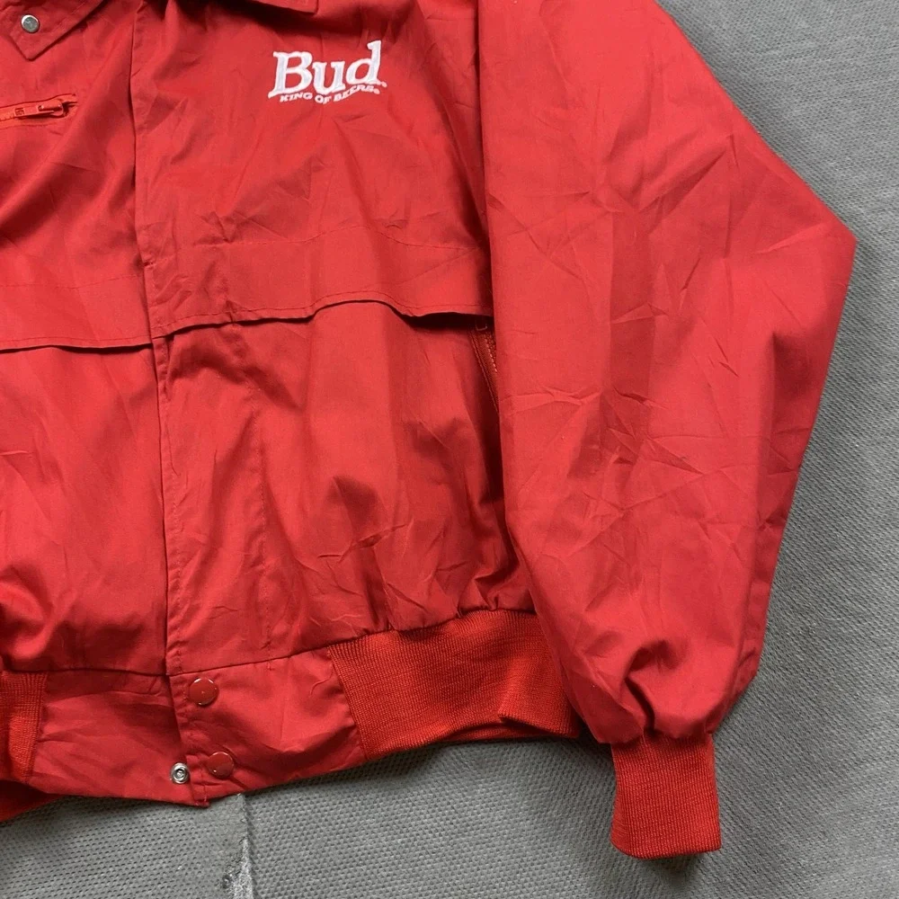 Vintage Budweiser Jacket XL Red King of Beers Windbreaker Full Zip USA Made